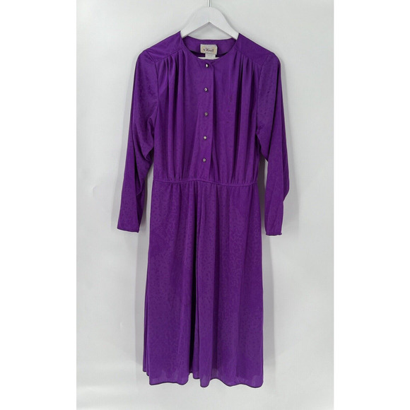 Warell Vintage Dress Womens 12 Purple Maxi Long Sleeves Satin Button Chest USA - Picture 1 of 16